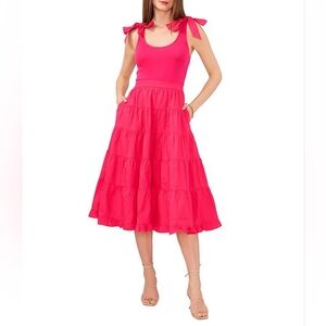 Chelsea & Violet Ribbed Tie Shoulder Tiered Tank Midi Dress